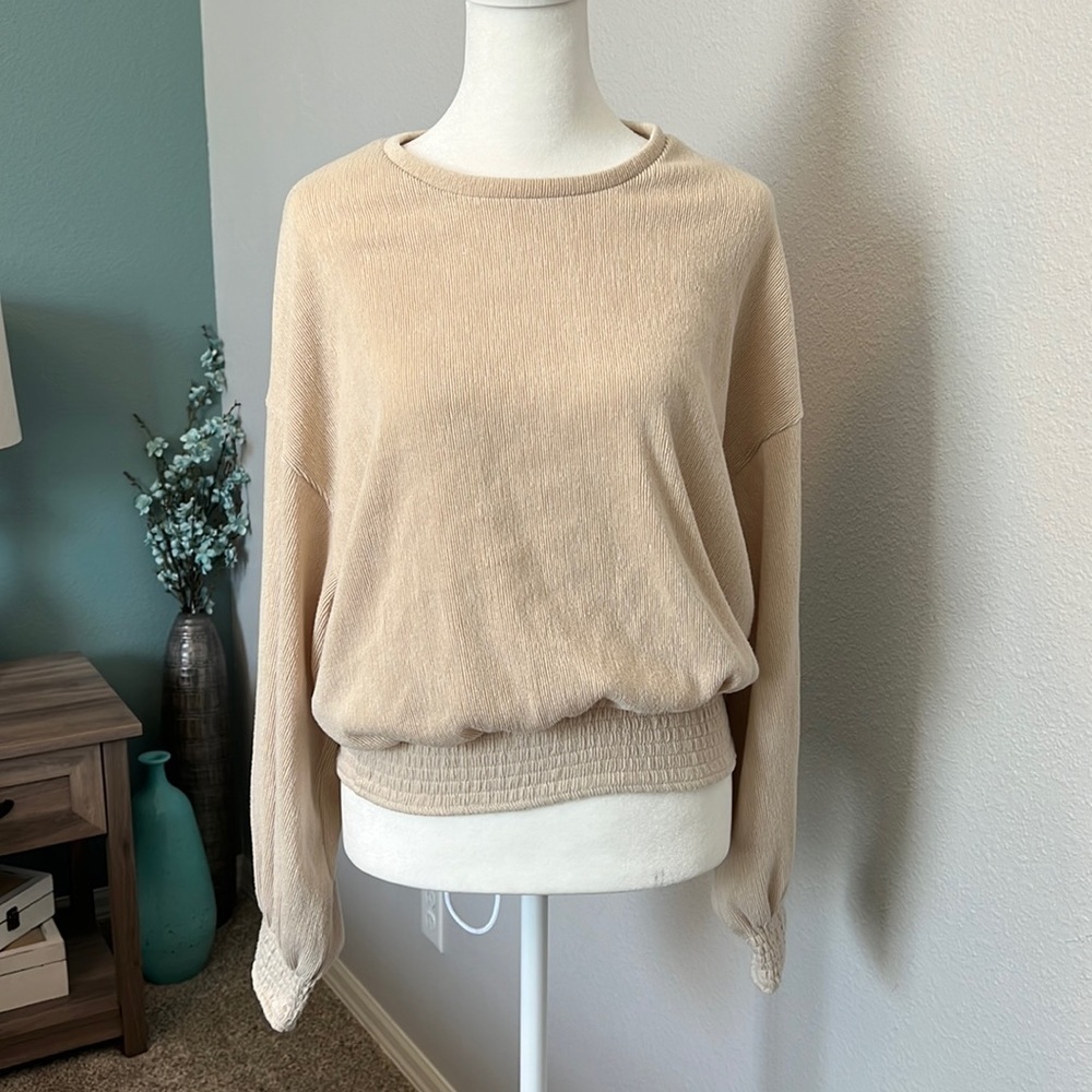 Zara Ribbed Top Beige Size Small